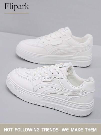 Flipark 1双时尚女士休闲轻便小白鞋，适合娇小身材女性，2025春秋透气厚底休闲鞋