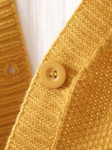 Cárdigan de talla grande de unicolor con cuello en V, casual y versátil, para otoño/invierno - Amarillo - Ver 6