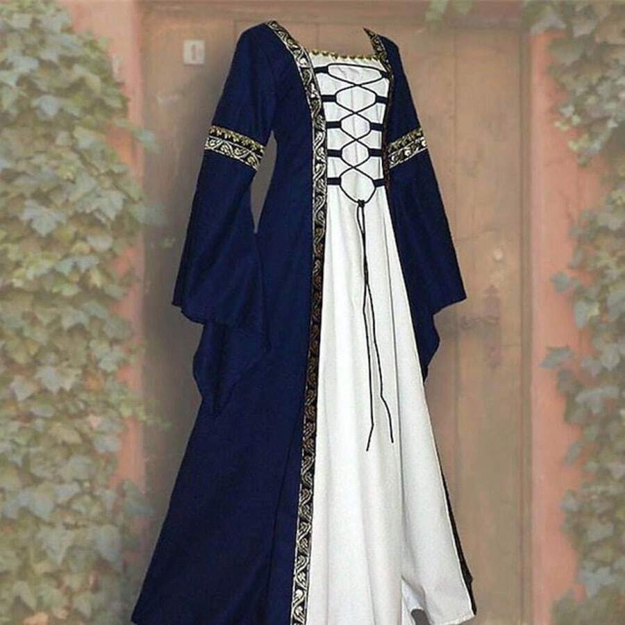 European And American Square Collar Tied Waist Dress, Medieval Renaissance Dress, Halloween Costume - 黑色 - 查看 1