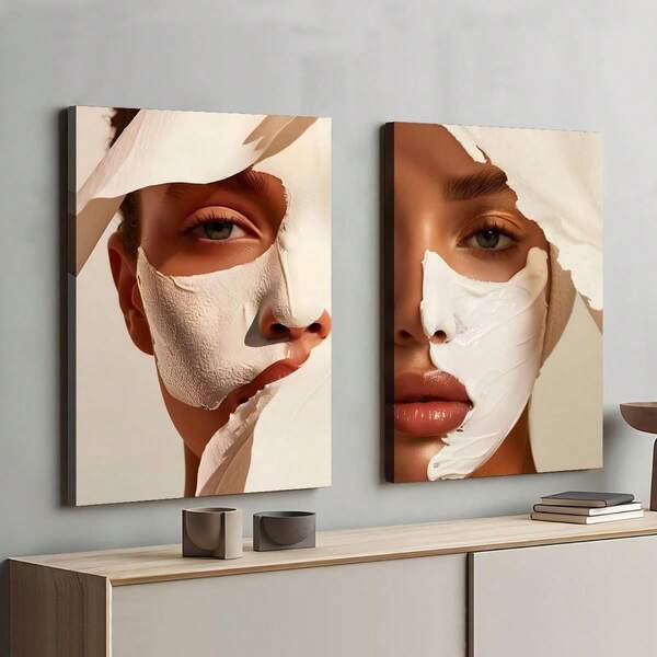 2pcs Beauty Salon Decor, Beauty Art, Beautician Print, Light Beige Clinic Decor Painting, Canvas Poster, Waterproof Canvas Wall Art, Artwork Wall Painting For Gift, Bedroom, Living Room Wall Decor, Home And Dormitory Decoration