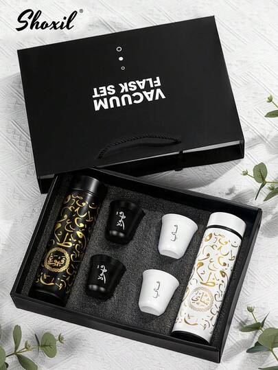 shoxil Conjunto de 1/4 garrafas de café e chá com xícaras, caneca de viagem para café e chá, copo de aço inoxidável com isolamento a vácuo e tampa à prova de derramamento