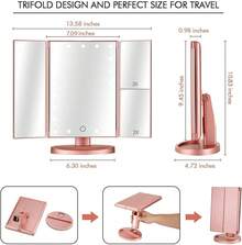 Espejo De Maquillaje Tríptico, Espejo luz led Maquillaje HD con 22 Luces LED,Espejo con Luz para Makeup con USB Cable, Espejo para Maquillaje con Aumentos, Base con Movimiento 180 ° ,Oro rosa - Oro rosa - Ver 5