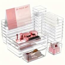 [ULTIMATE LUXURY EDITION]Clear Plastic Desk Drawer Organizers Trays Set | 11/18/25pcs | Food//Grade Clear Plastic | Makeup Storage Bins | Bathroom Tray Dividers | Vanity Trays Organizer | Bedroom Dresser Makeup | Luxury/TOP-OF-THE-LINE Versions | MUST BUY NOW! - Trong sáng - Xem 1