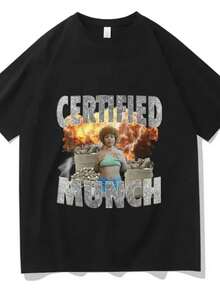 Ice Spice Munch Meme T-Shirt Summer Women Tee Shirt Hip Hop Streetwear Vintage T-Shirt Camisetas - 黑色1 - 查看 1