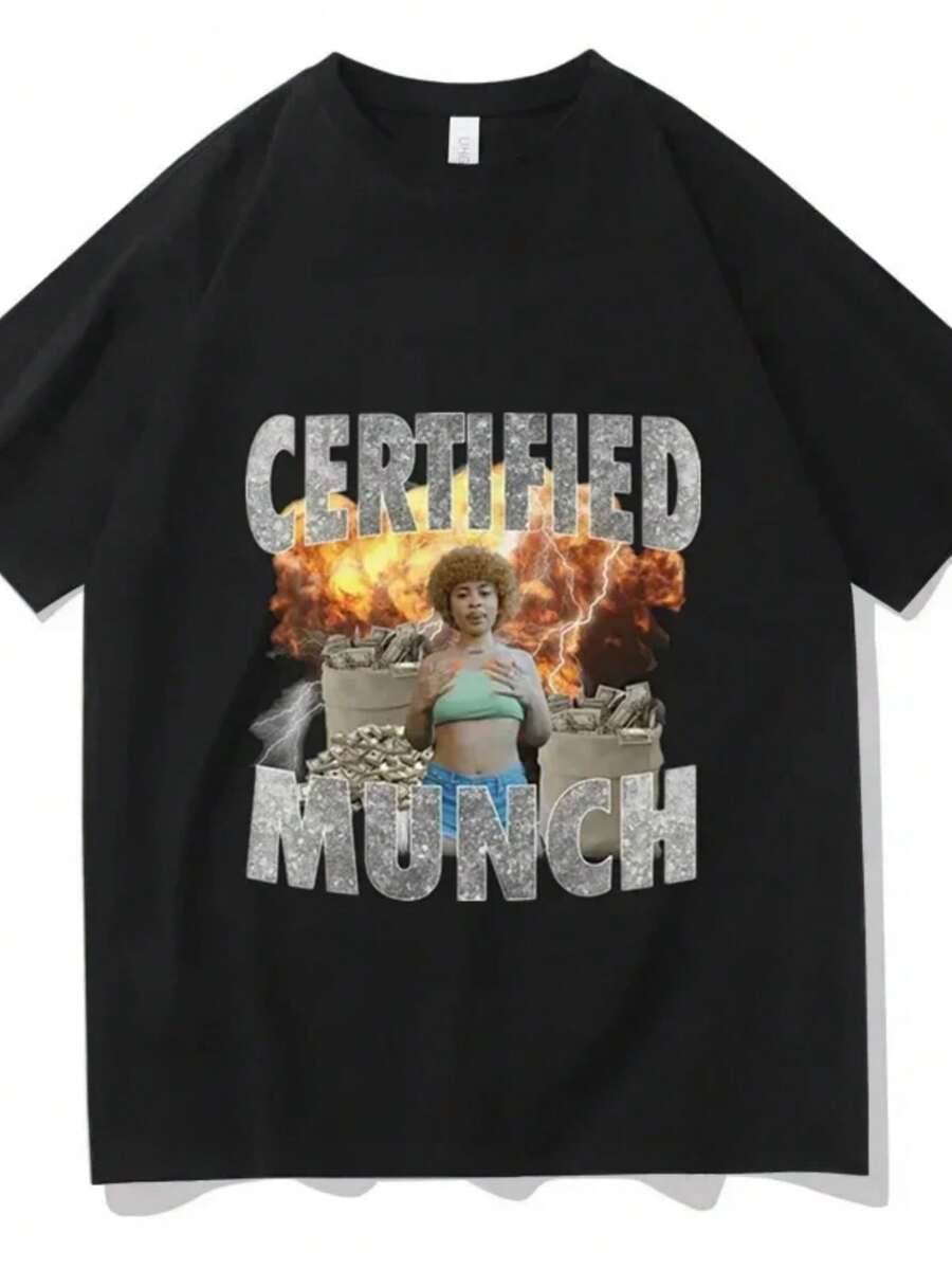 Ice Spice Munch Meme T-Shirt Summer Women Tee Shirt Hip Hop Streetwear Vintage T-Shirt Camisetas - 黑色1 - 查看 1