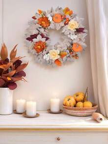 1pc Thanksgiving, Harvest Festival, Halloween, Christmas Decoration Wreath Autumn Pumpkin Maple Leaf Wreath Door Hanging Vine Ring Wreath, Artificial Wreath Party Halloween Christmas Birthday Wedding Ball Atmosphere Decoration, Suitable For Hotels, Shopping Mall Pendant Wreath Stair Decoration, Furnace Wall, Wall Hanging Door Hanging Decoration, Home Decoration, Living Room Decoration, Halloween Decor