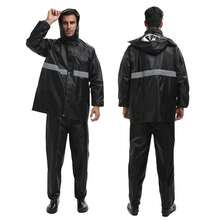 Motorcycle Raincoat Set With Hood, Waterproof Pants And Jacket - màu đen - Xem 2