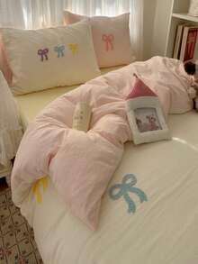 Joivida Cut Embroidery Colorful Bowknot Duvet Cover Set, White Bedding Set 3pcs,Including 1 Duvet Cover And 2 Pillowcases, Ultra Soft Breathable Chic Comforter Cover