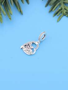 1pc Cute 925 Sterling Silver Puppy Pendant With Cubic Zirconia, Adorable Design For Daily Wear, Great Birthday Gift For Dog Lovers - Silver - View 3