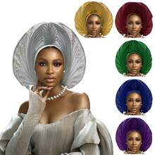 Nigerian Headwear Aso Oke Headband, Women's Wrapped Rhinestone, African Headscarf Hat, Auto Gele Headband, Handmade Fashionable Headwear, Suitable For Weddings, Parties, And Other Festivals - Multicolor - View 9