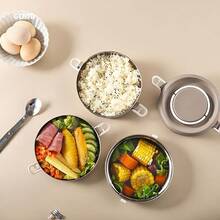 2 Layer Portable Lunch Box,Stainless Steel Lunch Box, Large Capacity Portable And Convenient Square Box, Multi-Layer Design Lunch Box, Suitable For Home, School And Office. - Trắng 2 lớp - Xem 5