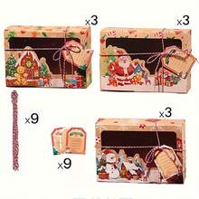 27pcs Christmas Cookie Box Set With Window, Large Holiday Food Bakery Gift Box, Pastries, Candies, Party Favors, Christmas Kraft Paper Gift Home Decor Christmas Decorations Room Decor