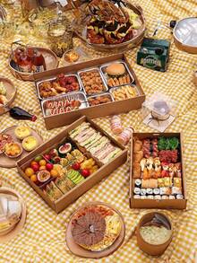 1/3pcs,Original Color Kraft Paper Picnic Box With Lid, Outdoor Camping Kraft Paper Packaging Box, Baking Light Fruit Dessert Lunch Box, Family Gathering Picnic Fruit, Lunch Box, Snack Box, Party Food Gathering Tray, Rectangular Food Large Capacity Paper Box - Brown - View 14