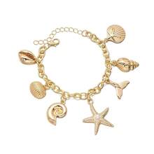 1 pieza Pulsera elegante y versátil de estilo vintage con colgante de estrella de mar, concha y corazón