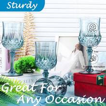 Plastic Wine Glasses,Plastic Goblets Vintage Style Cordial Drinking Glasses For Wedding Reception, Grand Event Party Supplies, Halloween And Christmas Party Supplies - Màu xanh hải quân - Xem 4