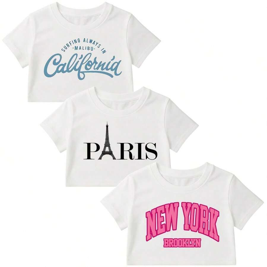 Girls Set Children's Blouse 3 T-Shirt Stylish Mini Diva Blogger Outfit Fashion Style Modinha - 白色-白色-白色 - 查看 1