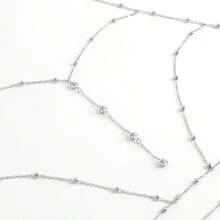 Cuiwrgrs 1pc Punk Style Silver Body Chain Necklace, Sexy Rhinestone Pendant, Fashionable Body Jewelry For Women Daily Wear