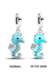 1 pieza Colgante de dije de caballito de mar con brillo nocturno de plata de ley 925 de moda, adecuado para pulseras DIY de joyería de mujer