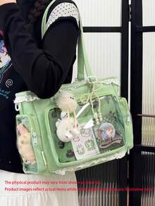 1个可爱日系女孩单肩包，饰有珍珠蝴蝶结和蕾丝边，优雅可爱，透明装饰，适合角色扮演、动漫展、日常使用，可拆卸可调节肩带，大容量手提包，适合学生，可爱时尚的女士手提包、钱包、痛包，适合购物、聚会、旅行、上学等场合。 - 綠色 - 查看 13