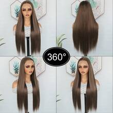 360 Full Lace Front Wig For Women Ginger Orange Long Straight Hair Wigs Pre Plucked Hairline Heat Resistant Fiber Soft Dark Orange Wig Glueless Free Part HD Lace Natural Look Full Lace Synthetic Hair Replacement Wigs For Party & Daily Wear 30 Inch - 棕色 - 查看 6