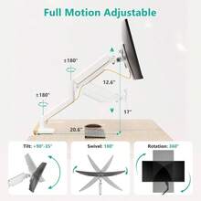 Single Monitor Mount, Gas Spring Monitor Arm 17 - 34 Inch Screens, Adjustable Computer Monitors Stand Up To 26.4lbs, With Clamp And Grommet Base, Mounting Holes 75 And 100mm GSMP001N Black - 34吋+白色 - 查看 3