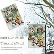 1pc Winter Yard Textile Hanging Decor, Green Theme Welcome Winter Cute Owl Garden Flag, 12x18 Faux Linen Double-Sided Printed, Christmas Snowy Cottage Home Decor, Suitable For Winter Country Party, Outdoor Lawn, Porch, Cafe, Farmhouse Decoration, Flag Pole Not Included