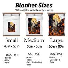 Autumn Wolf & Moon Blanket - Soft & Cozy Warm Flannel Throw - Plush Lightweight Blankets For Travel, Sofa, Bedroom, Office - Gifts For Adults Women - For All Seasons 60"*50"All-Season Animal Print Throw Blanket - Wolf Pack Howling Design On Plush Flannel , Cozy Comfort For Cabin Nights & Winter Lounging