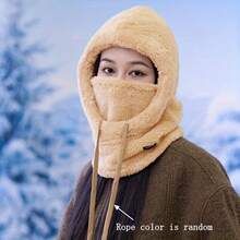 Winter Fleece Face Mask Hat - Elastic Drawstring Closure, Lightweight & Warm For Cycling, Skiing, Outdoor Sports, Solid Color Balaclava, Warm Lined Windproof Ear Protection Cap, Unisex
