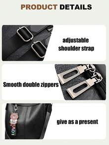 Fashion Large Capacity Women's PU Anti-Theft Women's Bag Shoulder  Bag Backpack Women - 黑色 - 查看 4