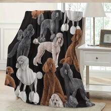 [Soft Poodle Blanket] 1pc Soft Plush Fleece Poodle Print Flannel Blanket - Large, Realistic Dog Design In Brown, White, And Black - Home, Camping, Sofa, Bedroom Decor - Dog Lovers, Poodle Decor - Nhiều màu - Xem 5