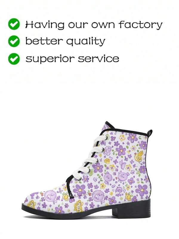 Botas de mujer con estampado 2D, opción cómoda y de moda, adecuadas para otoño/invierno, estilo deportivo western con cordones y ojetes metálicos