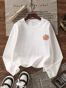 1pc Tween Girl Casual Printed Long Sleeve T-Shirt, Spring & Autumn, Young Student Apparel, Fashionable, Warm & Comfortable Design For Tween Girls - White - View 4