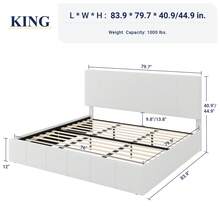 Allewie Full/Queen/King Size Dutch Velvet Upholstered Platform Bed Frame/Vertical Channel Tufted Adjustable Headboard/Low Profile Bed Frame/No Box Spring Needed/Easy Assembly, White - 白色 - 查看 11