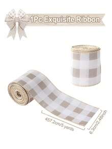 1Pc 5 Yards Farmhouse Ribbon Welcome Stripe Dot Buffalo Plaid Ribbon Wired Rustic Polyester Ribbon For Christmas Wreaths Assorted DIY Present Wrapping Floral Bow Craft Decor, Christmas Tree Decor, Christmas Decoration, Wedding Decor, Merry Christmas Decorations, Xmas Decor