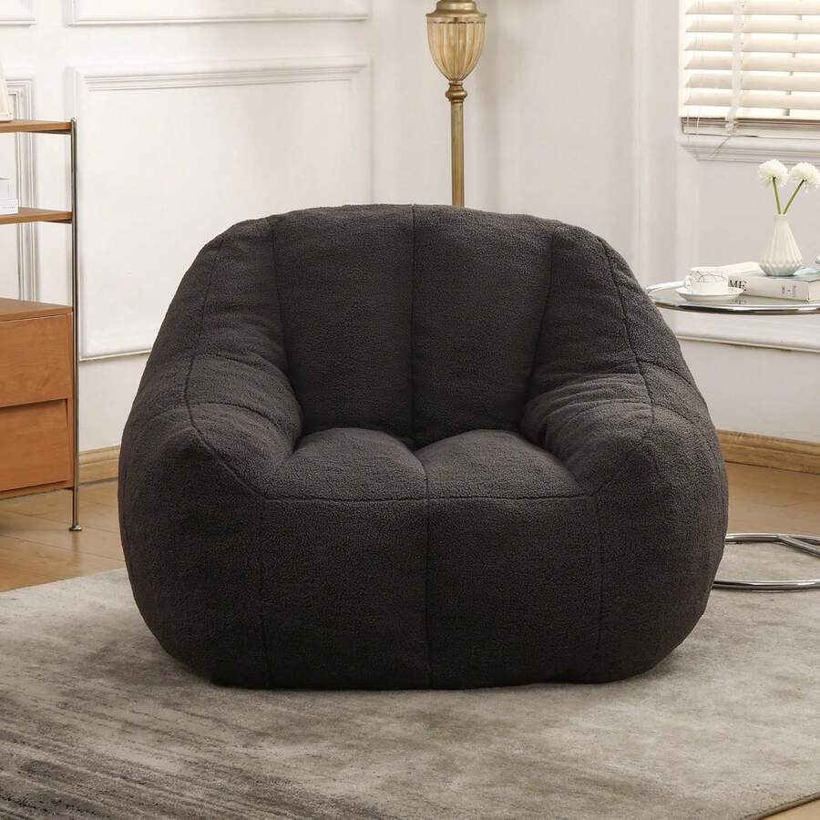 Bean Bag Chair With Memory Foam Filler, Faux Fur Sofa For Adults - Ergonomic Design, Fluffy Lounge Seat For Living Room, Dorm, Office & Gaming - 37.4'' - 深灰色 - 查看 1