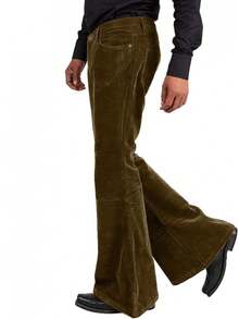 Men's Corduroy Vintage Bell Bottom Pants 70s,Disco Stretchy Flared Pants Fit 60s 70s Outfits For Men,Mens Bell Bottom Jeans.-20256688 - 布朗2 - 查看 3