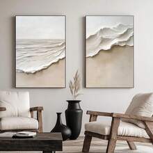 2 pièces par set, art mural sur canevas avec cadre, peinture sur canevas de vague, art mural Wabi-Sabi aux tons neutres, décoration thème océan, décoration moderne pour la maison, décoration de chambre, décoration de dortoir, décoration de chambre à coucher, décoration de salle de bain, décoration de salon, décoration de couloir. - Multicolore - Voir 1