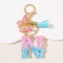 1 件个性化粉色首字母钥匙扣，带可爱蝴蝶吊饰 - 耐用树脂结构爱心亮片字母吊坠钥匙扣 - 包袋、背包和汽车钥匙的时尚配饰 - 送给女士和女孩的理想礼物 包袋配件挂绳带身份证夹汽车配件包袋吊饰 - 彩色 - 查看 36
