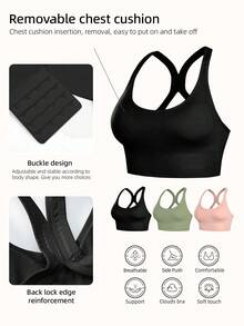 3PCS Seamless Shock-Absorbing Sports Bras, Lightweight And Breathable For Running, Racerback Design With Strong Wireless Support, Comfortable Padded Sports Camisole, Beautify Your Back, Thin And Comfortable - Multicolor - View 4