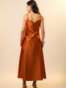 Italian Style Boat Neck Sleeveless Fitted Dress For Women - 亮橙色 - 查看 6