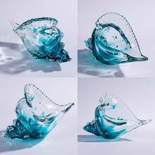 Hand Blown Glass Conch Shell Figurine, 8" Large Blue Glass Art Seashell Decor Sculpture And Statue, Ocean Themed Gifts For Women  Kitchen Accessories - 1 - 查看 6
