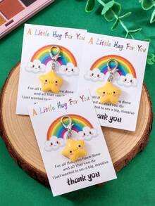 1/2/5个可爱笑脸、彩虹、星星、拥抱感谢卡钥匙扣，适合圣诞节、感恩节、母亲节、新年、送给女性、女朋友、生日、返校派对的礼物 - 黃色 - 查看 2