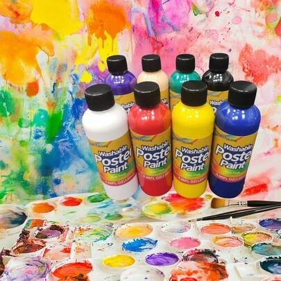 Washable Finger Paints, Tempera Paint, Poster Paint, 8 Colors Large Capacity (4.06 Fl Oz/120ml) For Hand And Feet Painting,  Art Supplies, School Learning Gifts