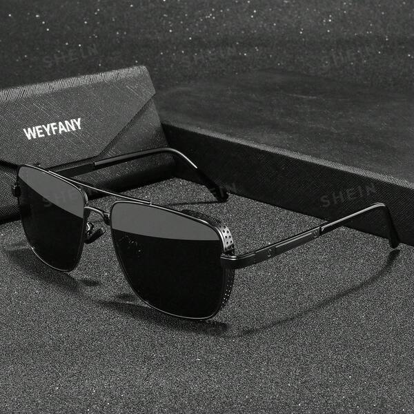 1 Pair Unisex Square Double-Beam Metal Frame Fashion Glasses, Outdoor Sports Riding Driving Fishing Travel Glasses, Boxed, Holiday Gift