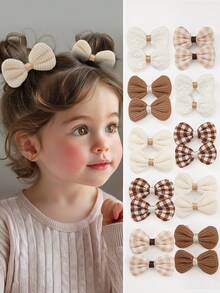 10个/套 女孩/青少年纯色卡其色纹理布料蝴蝶结发夹，可爱发饰，日常使用 - 彩色 - 查看 6