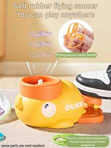 脚踩飞网接球运动玩具，鸭子形飞盘玩具，儿童减压互动玩具，室内外运动玩具，飞行玩具，有黄色和白色可选，无需电池（包括面罩、网勺和飞盘） - 彩色 - 查看 3