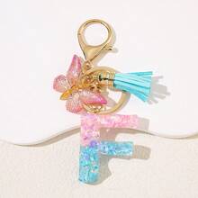 1 件个性化粉色首字母钥匙扣，带可爱蝴蝶吊饰 - 耐用树脂结构爱心亮片字母吊坠钥匙扣 - 包袋、背包和汽车钥匙的时尚配饰 - 送给女士和女孩的理想礼物 包袋配件挂绳带身份证夹汽车配件包袋吊饰 - 彩色 - 查看 14