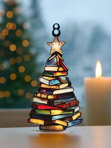 1件/2件装圣诞书树阳光捕捉器装饰品，亚克力材质，亚克力圣诞树装饰品，书籍堆叠设计，节日桌面装饰，书籍礼物，爱书人礼物，书籍装饰品，书籍礼物，爱书人礼物，图书馆员礼物，独特的爱书人礼物，节日圣诞家居装饰，适用于客厅、书架、办公室、图书馆，圣诞装饰，房间装饰，冬季圣诞装饰，家居圣诞礼物，圣诞装饰 - 彩色 - 查看 3