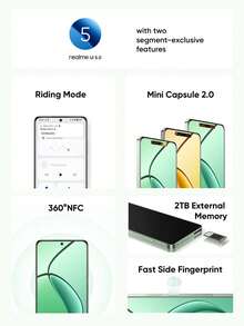 Realme 12X 5G 解锁手机 4GB+128GB 全球版，5G LTE，Andriod 14 智能手机，50MP AI 摄像头，120Hz 显示屏，速度快，Dimensity 6100+ 5G 芯片组 - 黑色 - 查看 7