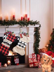 1pc Christmas Plaid Pet Socks, Cute Buffalo Plaid Puppy Bone Claw Socks Suitable For Party Decoration Home Decor Christmas Decorations Room Decor - Multicolor - View 4